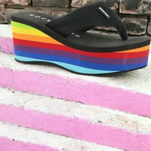 Last 2! Rocket Dog Multicolor Rainbow Ultra Platform Wedge Sandal